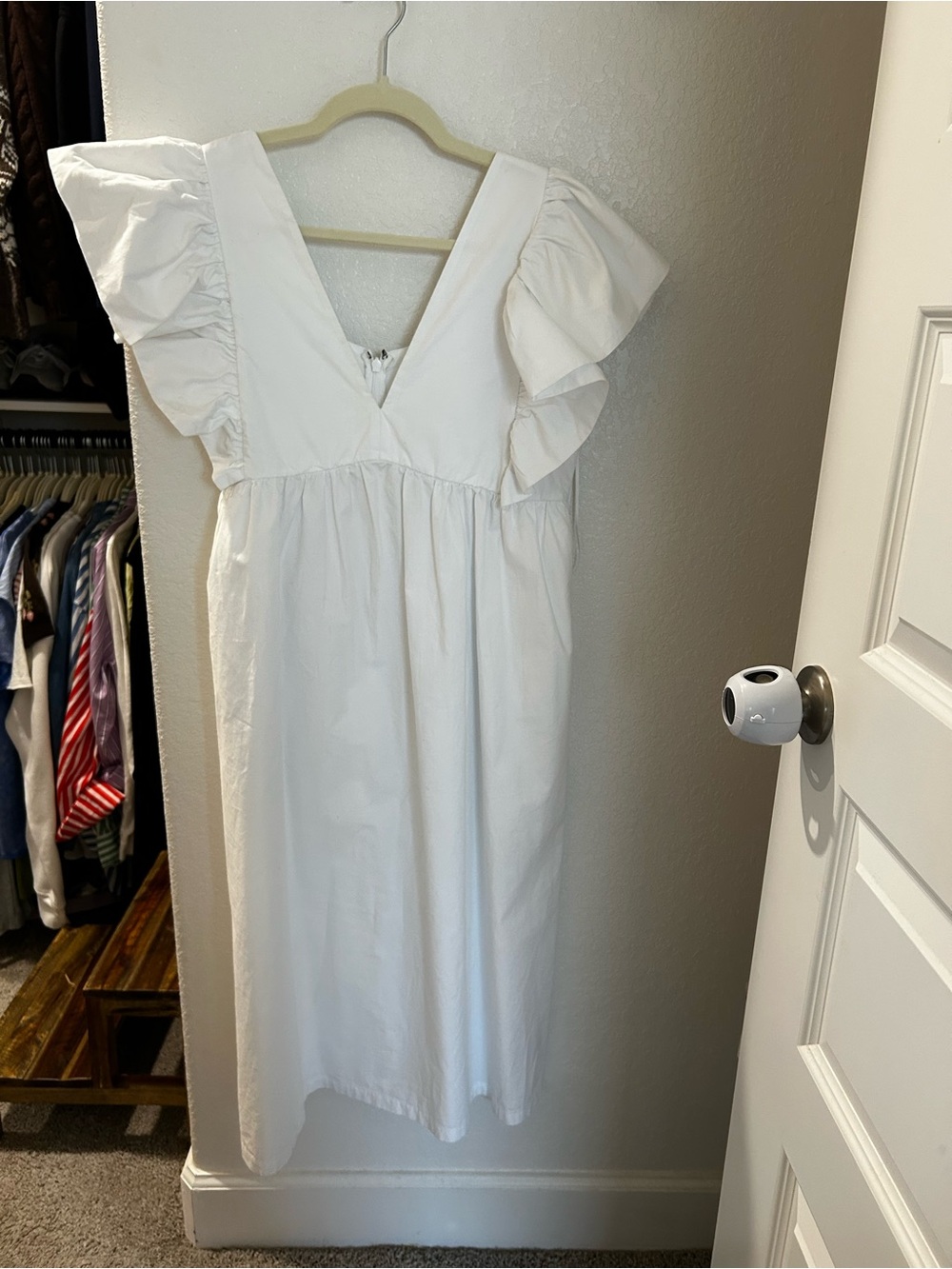 Maeve White Midi Dress with Ruffle Sleeves